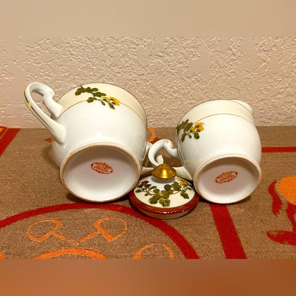 Set of 2 Vintage Hakusan China Porcelain Flower Sugar Bowl & Creamer W/ Gold - Picture 5 of 6